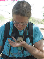 Charlotte and baby sulcata tortoise